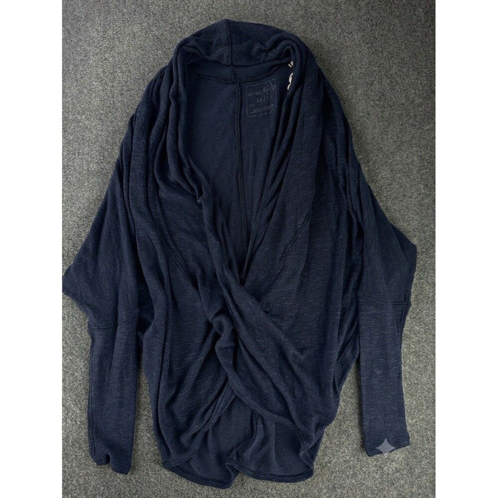 We The Free Shelia Hacci Wrap Sweater Size XS Oversized Blue Knit Draped Stretch